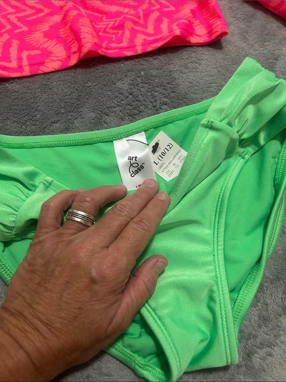 art class Neon Pink Long Sleeve Rash Guard with Lime Green Swim Bottoms